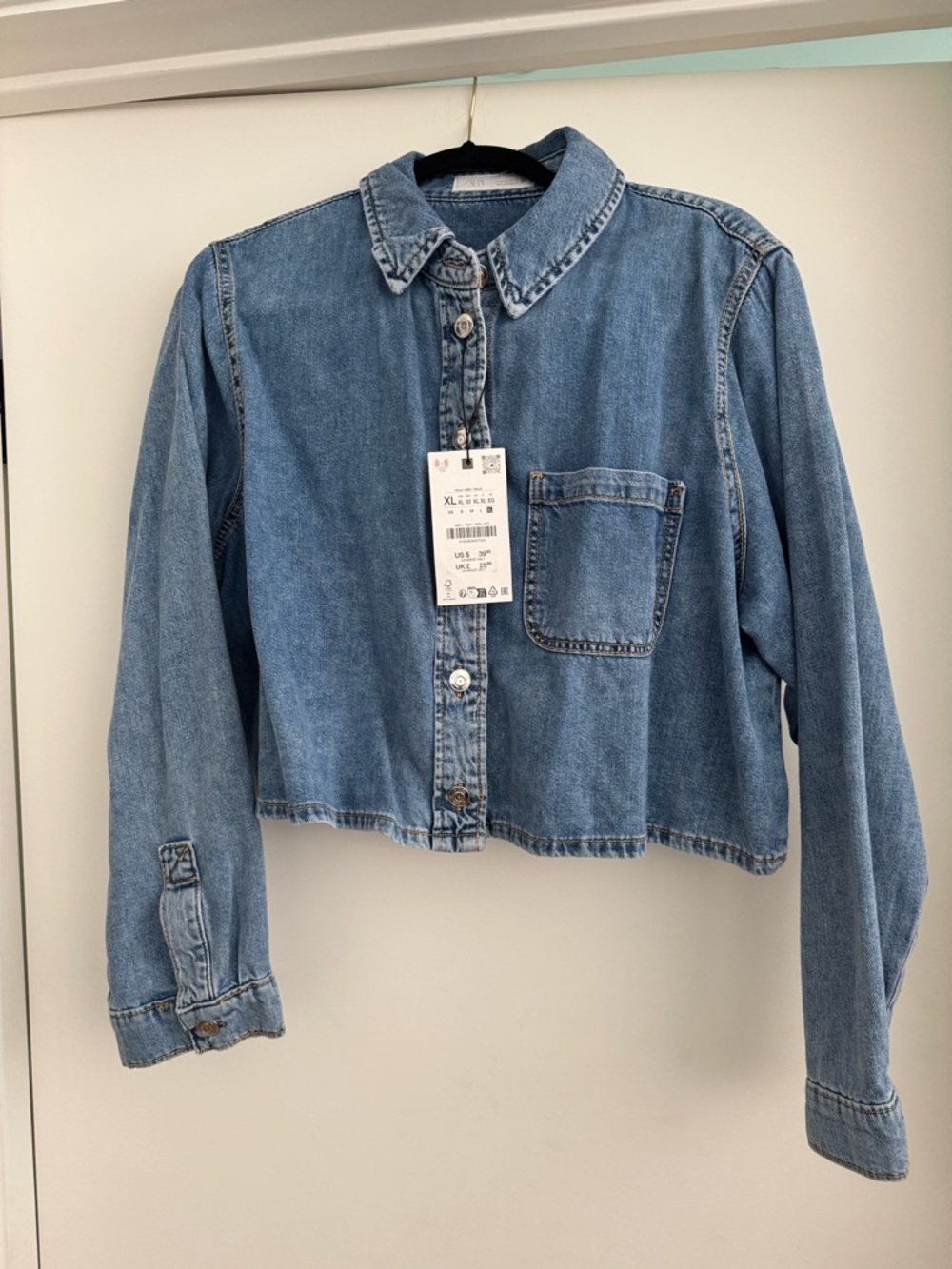 ZARA NWT Cropped Denim Button-Up Shirt
